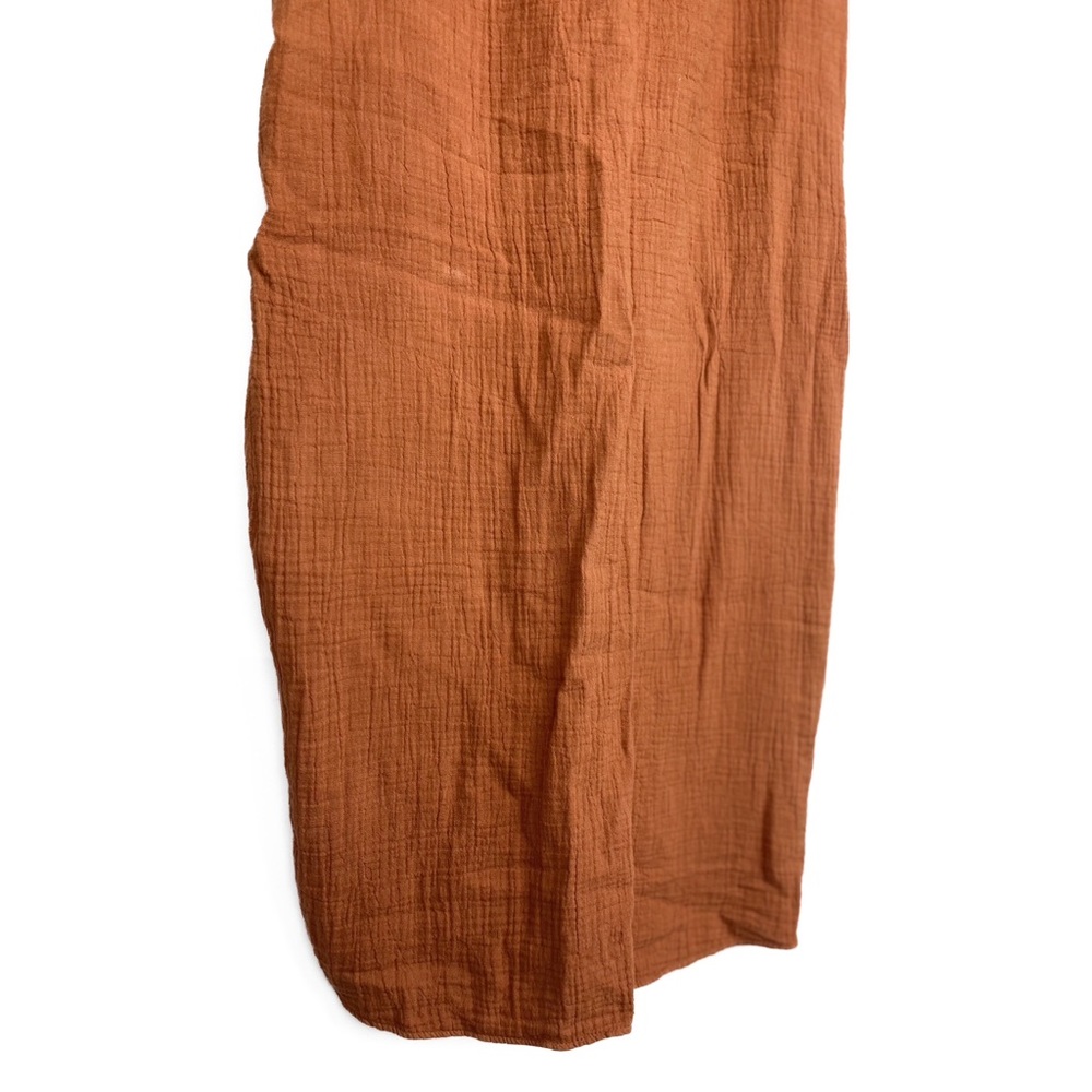 Free People Cotton Gauze Midi Skirt 6‎ Orange Natural Cerine Ruched High Waist - Picture 9 of 10